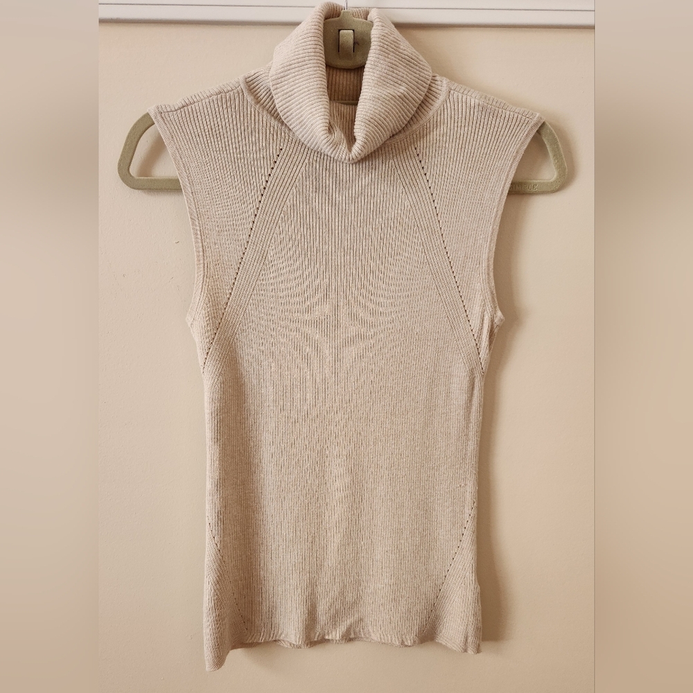 White House Black Market Beige Sleeveless Turtleneck Sweater